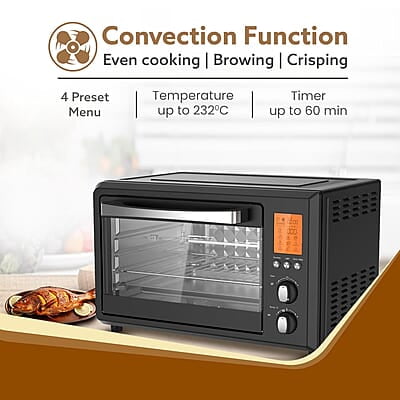 Agaro Imperial Digital Oven Toaster Griller, 28 Litres, 10 Preset Cooking Function, Convection Function, Motorized Rotisserie, Backlit Lcd Display, Black - 1500 Watts