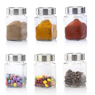 AGARO Elegant Cube Jar 310 ml, Steel Lid, Storage Glass Container Pack of 6 AGARO Elegant Cube Jar 310 ml, Steel Lid, Storage Glass Container Pack of 6