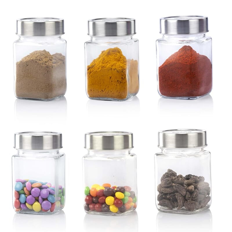 AGARO Elegant Cube Jar 310 ml, Steel Lid, Storage Glass Container Pack of 6 AGARO Elegant Cube Jar 310 ml, Steel Lid, Storage Glass Container Pack of 6