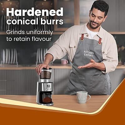 AGARO Supreme Coffee Grinder, Conical Burr Grinder, 31 Grinding Settings, Pulse Mode, Adjustable Digital Timer