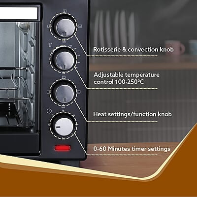 AGARO Marvel 38 Liters Oven Toaster Griller,Motorised Rotisserie&Convection Cake Baking Otg With 3 Heating Mode ,(Black),1600 Watts