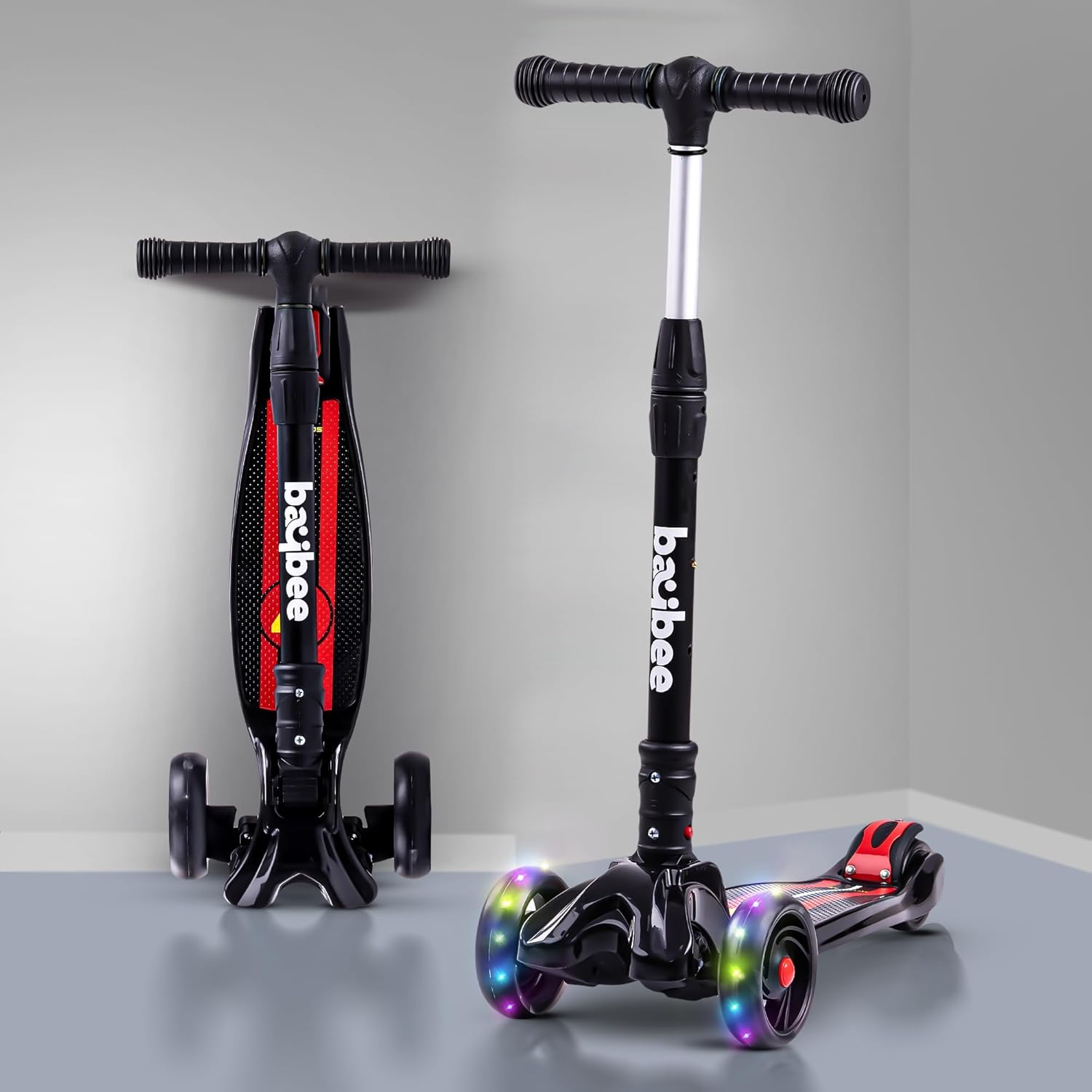Baybee Flash Scooter for Kids with Foldable & Height Adjustable Handle- Black