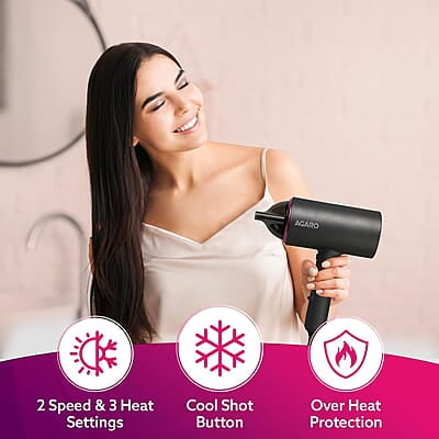 AGARO HD-1214 Premium Hair Dryer with 1400 Watts Motor, 3 Temperature Settings & Cool Shot