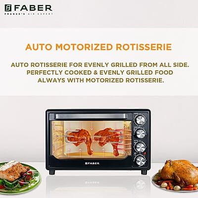 Faber 34 liter (DG) 1600 Watts OTG Bake, Toast, Roast, Grill 6 Functions, Upper & Lower Heating, Rotisserie, 360 Convection Faber 34 liter (DG) 1600 Watts OTG Bake, Toast, Roast, Grill 6 Functions, Upper & Lower Heating, Rotisserie, 360 Convection
