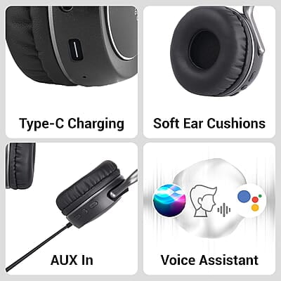 ZEBRONICS DUKE 2 Wireless Headphone, Supports Bluetooth, Dual Pairing, Deep Bass, up to 60h Battery Backup, AUX, Environmental Noise Cancellation, Gaming Mode, Now with Type C Charging