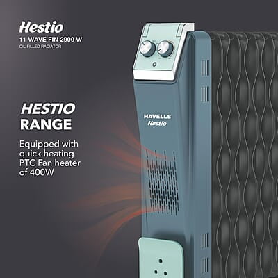 Havells Hestio 11 Wave Fin OFR 2900 Watt with 3 Heat Setting 1000W/1500W/2500W & PTC Heater 400W