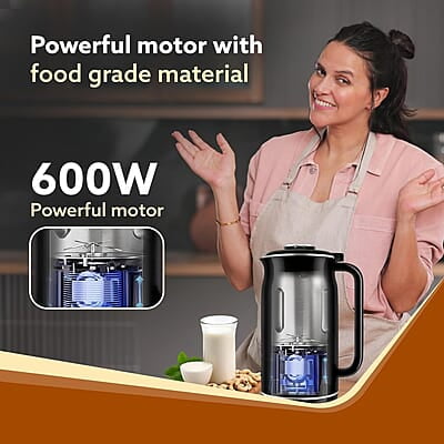 AGARO Regency Automatic Nut Milk Maker, Vegan Milk Machine, Make Vegan Milk From Nuts, Almonds, Soya, Oats etc, Boil Water, Juice, Cereals, Stainless Steel Body, 600ml, Black