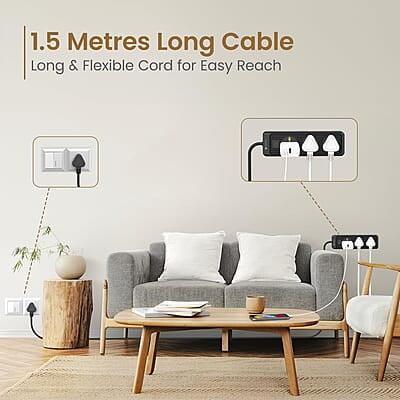 Portronics Power Plate 21 Extension Board with 3 Universal Sockets, 1.5 Meter Long Cord, 1440 Watts, Fireproof Material Portronics Power Plate 21 Extension Board with 3 Universal Sockets, 1.5 Meter Long Cord, 1440 Watts, Fireproof Material