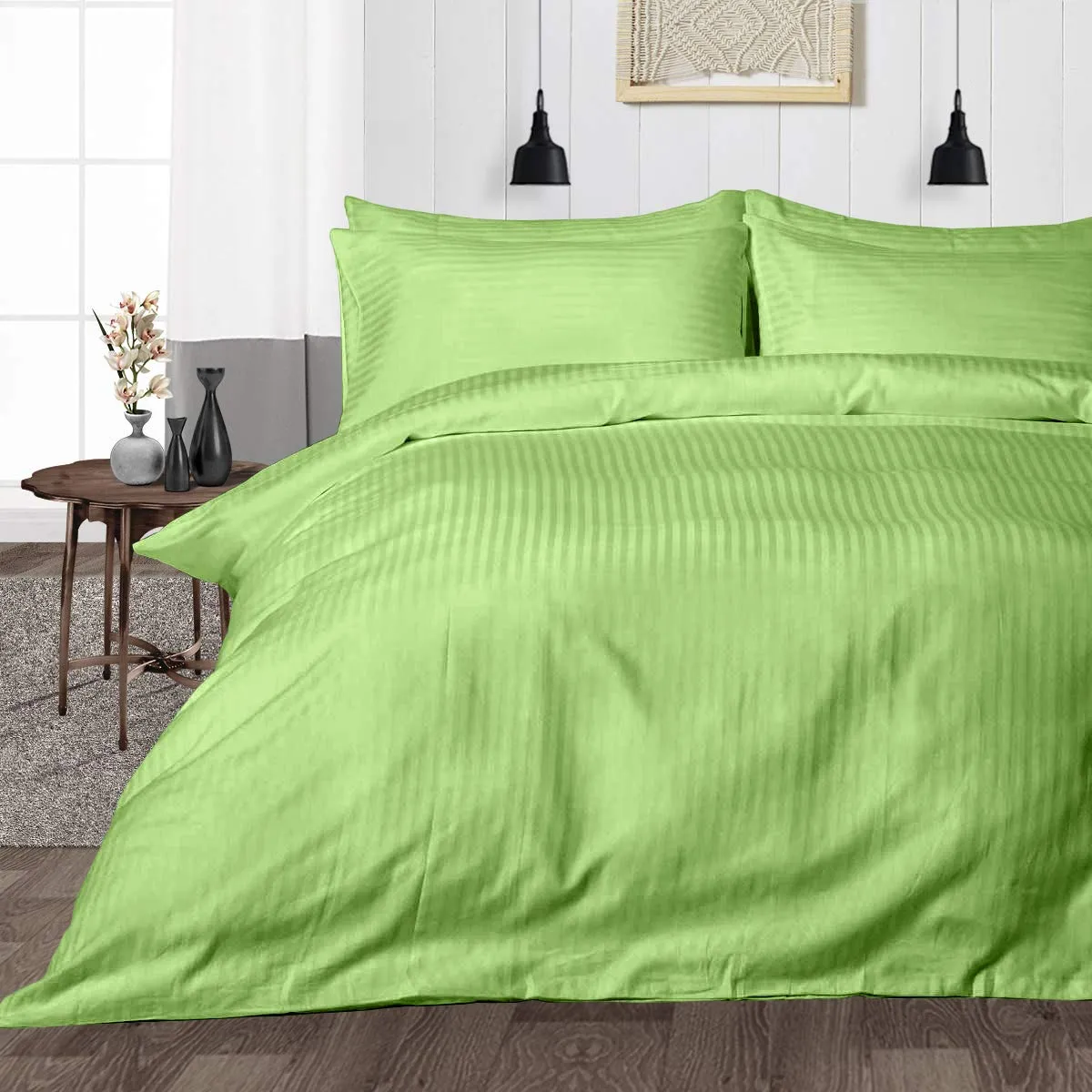 Pillow Cover Non-Framed Glace Cotton 300 TC - Striped - Parrot Green