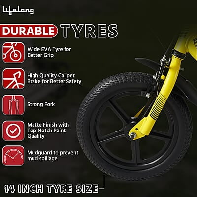 Lifelong Juniors Ride Cycle 14T with Training Wheel, Mudguard for Boys and Girls