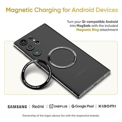 Ambrane 15W MagSafe Wireless Charger & Mobile Stand Lightweight & Foldable for iPhone 15/15 Plus/15 Pro/15 Pro Max, iPhone 12/13/14 Series & Other Qi Devices + Magnetic Ring