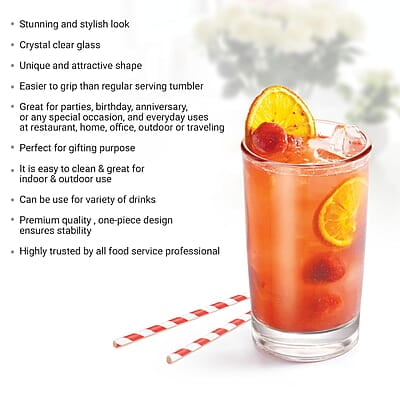 Treo by Milton Embassy Cool Glass Tumbler, Set of 6, 220 ml Each, Transparent |Serve Juices | Cold Drinks | Water | Cocktails | Mixed Drinks