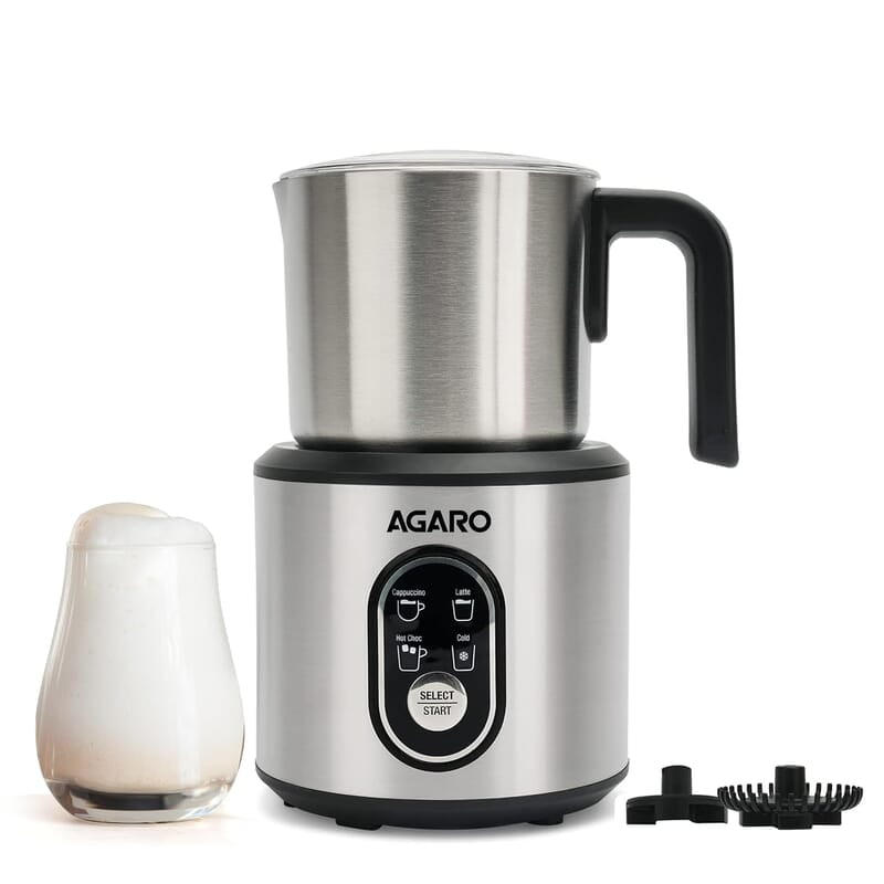 AGARO Regal Milk Frother for Coffee, 4 in 1 Electric Detachable Milk Frother and Heater