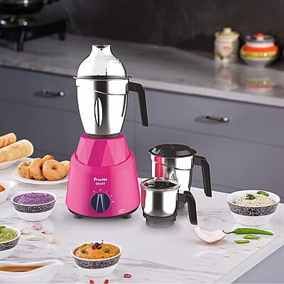 Preethi Galaxy MG225 Mixer Grinder, 750 watt, Pink, 3 Jars, Vega W5 Motor with 5yr Warranty & Lifelong Free Service
