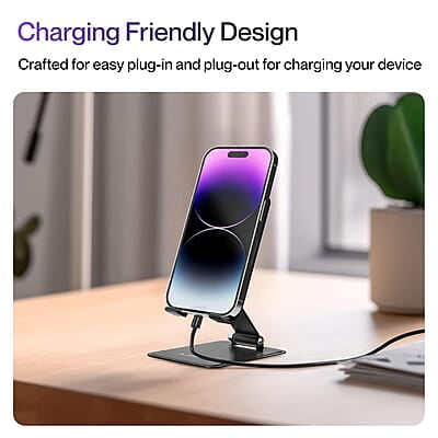 Ambrane Metallic Mobile Holder for All Smartphones, Tabs, Kindle, iPad Mobile Holding Tabletop Stand, 180 Perfect View, Height Adjustment, Foldable Design Twistand Pro