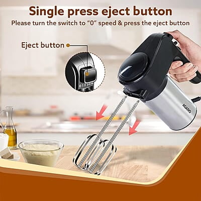 AGARO Elegant Hand Mixer, 300 Watts, Stainless Steel, 6 Interchangeable Speed Settings AGARO Elegant Hand Mixer, 300 Watts, Stainless Steel, 6 Interchangeable Speed Settings