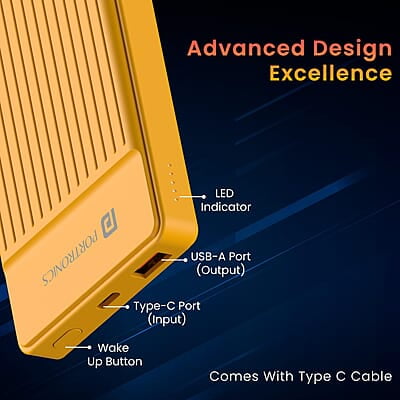 Portronics Luxcell B12 10,000mAh Ultra Slim Power Bank 12W Output USB-A Output Port & Type C Input Port