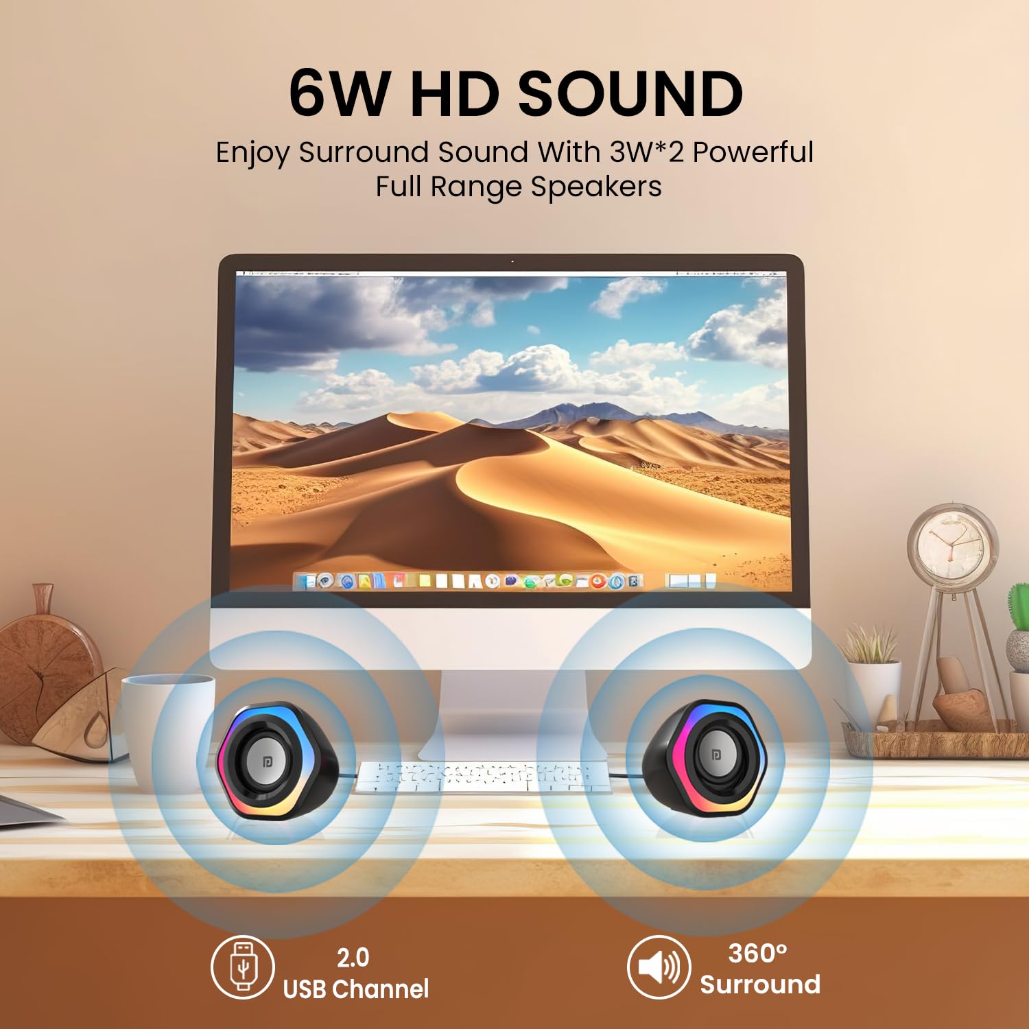 Portronics in Tune 4 6W Portable USB Powered Wired Speaker with Volume Control, 3.5mm AUX in, HD Sound, 2.0 Channel, RGB Lights, Gaming Speaker, Multimedia Speaker for PC, Desktop and Laptop(Black) Portronics in Tune 4 6W Portable USB Powered Wired Speaker with Volume Control, 3.5mm AUX in, HD Sound, 2.0 Channel, RGB Lights, Gaming Speaker, Multimedia Speaker for PC, Desktop and Laptop(Black)