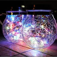 Solar Light Outdoor Lantern Hanging 20 led Jar Light Waterproof Crackle Glass Globe Garden Light for Party