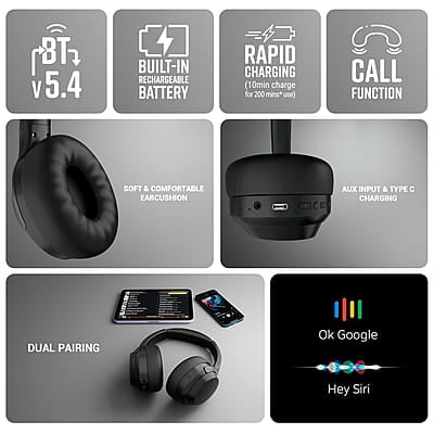 ZEBRONICS Duke Plus, Wireless Over Ear Headphone with ANC, ENC, Gaming Mode, Dual Pairing, Rapid Charge, Upto 70* Hours Backup, Bluetooth v5.4, AUX, Comfortable Earcushion, Deep Bass