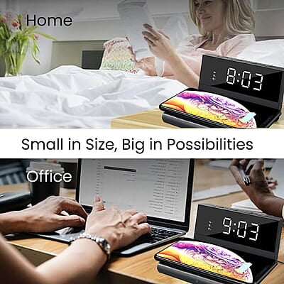 Portronics Freedom 4A Digital Alarm Clock with 15 W Fast Wireless Mobile Charger, Compatible with The iPhone Series