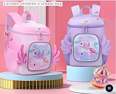 3D Unicorn Design Large Capacity School Bags with Slip Over Buckle for Kindergarten Kids Primary School Nursery Backpack Size(13.0x10.23x7 Inch)