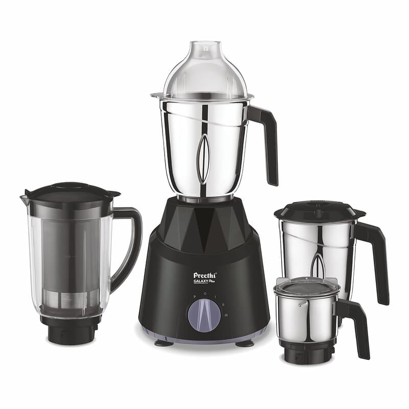 Preethi Galaxy Plus Mixer Grinder for Kitchen - 4 Jars 750 Watt Mixie (3 Stainless steel Jars+1 Super Extractor Juicer Jar)