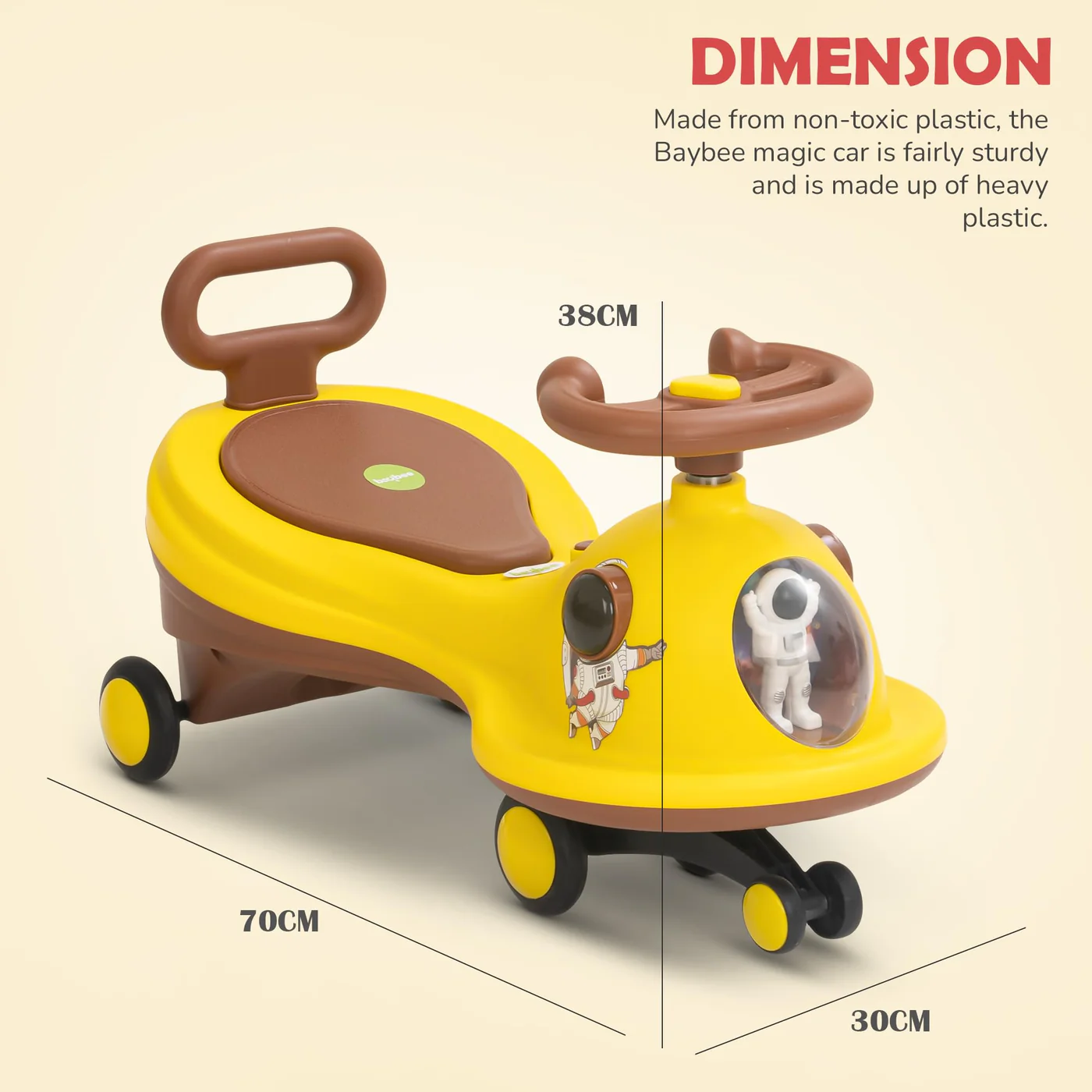 Baybee Astro Baby Swing Car for Kids-Yellow/Brown