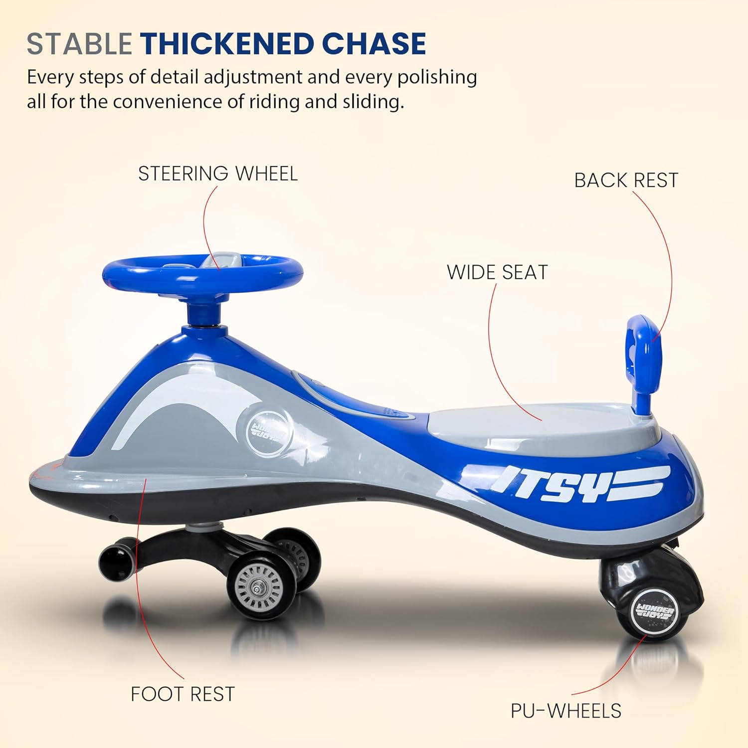 Baybee Pluto Kids Magic Swing Cars for Kids, with Led Lights, Scratch Free PP Wheels & Music-Blue
