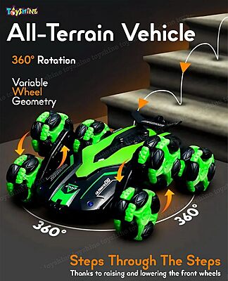 6 Wheels 360°Rotating Remote Control Rechargeable Stunt Car Swing Arm Vehicle Deformation Off Road 2.4GHZ - Green