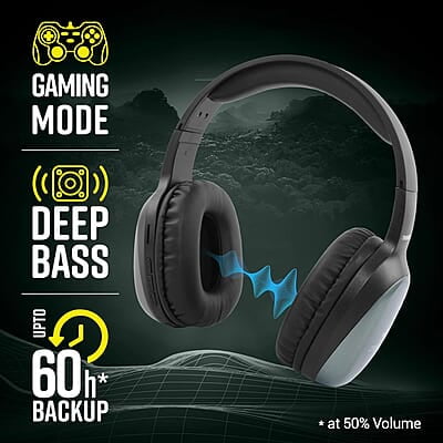 ZEBRONICS Thunder PRO Over Ear Wireless Headphone with Dual Pairing, Gaming Mode, ENC, Bluetooth, Call Function, Aux, Micro SD, Voice Assistant, Deep Bass, Up to 60h Backup