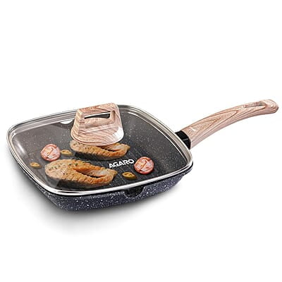 AGARO Imperial Granite Non Stick Grill pan with Glass Lid, 1.8L/ 24cm, Cast Aluminium Body AGARO Imperial Granite Non Stick Grill pan with Glass Lid, 1.8L/ 24cm, Cast Aluminium Body