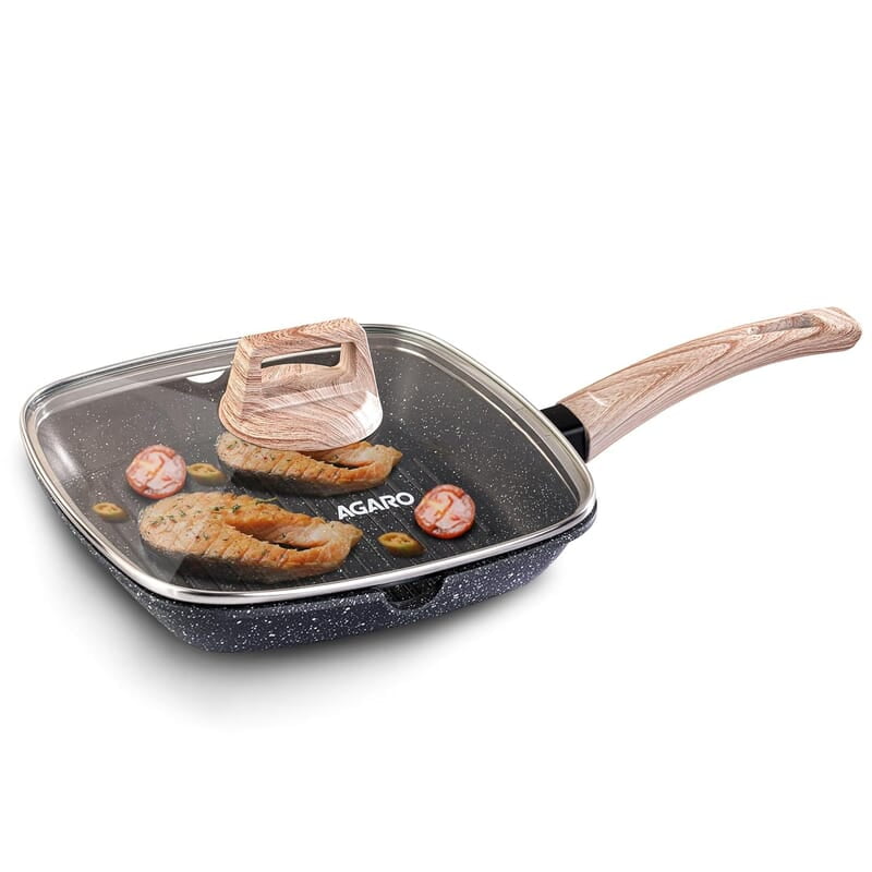 AGARO Imperial Granite Non Stick Grill pan with Glass Lid, 1.8L/ 24cm, Cast Aluminium Body AGARO Imperial Granite Non Stick Grill pan with Glass Lid, 1.8L/ 24cm, Cast Aluminium Body