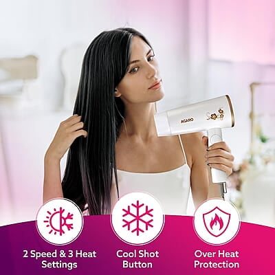 AGARO HD 1217 Hair Dryer, 2 Speed 3 Temperature Settings, Cool Shot, Foldable handle, 1800Watts