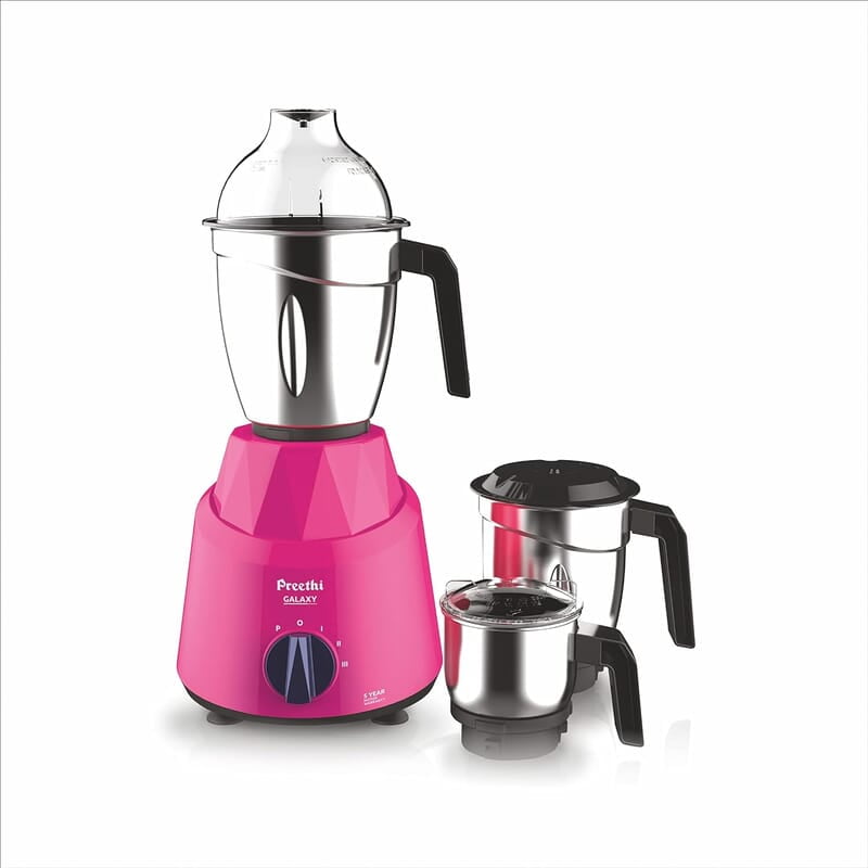 Preethi Galaxy MG225 Mixer Grinder, 750 watt, Pink, 3 Jars, Vega W5 Motor with 5yr Warranty & Lifelong Free Service
