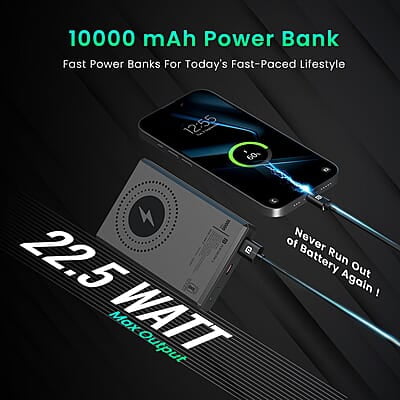 Portronics Luxcell MagClick 10k 10000 mAh 15W Magnetic Wireless Fast Charging Power Bank Premium Finish, 22.5 Wired Output