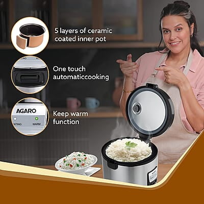 AGARO Regency Electric Rice Cooker, 5L Ceramic Coated Inner Bowl, Cooks up to 10 cups of Raw Rice, Automatic Cooking, Keep Warm Function