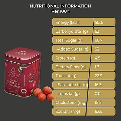 SMOOR Premium Chocolate Coated Cranberry Dragees 55% Cocoa Creamy Dark Couverture Chocolate Covered Cranberries 100g