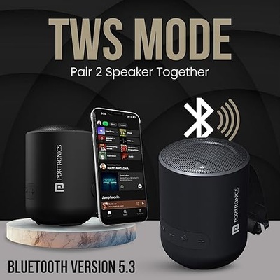 Portronics Soundpot 20W Wireless Bluetooth Portable Speaker with 360° immersive Sound, Upto 6 Hours Playtime, in Built Mic, TWS Mode, Easy Control, Strong Lanyard, Type C Fast Charging(Black) Portronics Soundpot 20W Wireless Bluetooth Portable Speaker with 360° immersive Sound, Upto 6 Hours Playtime, in Built Mic, TWS Mode, Easy Control, Strong Lanyard, Type C Fast Charging(Black)