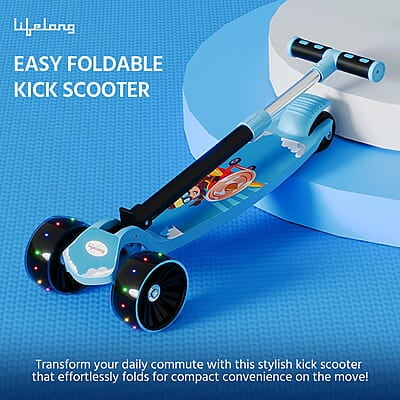 Lifelong Scooter for Kids 3+ Years - Foldable Kids Scooter with LED Wheels & Adjustable Height - Kick Scooter Capacity 50kg