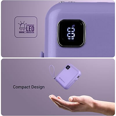 ZEBRONICS MW64 Compact Power Bank, 10000 mAh, Rapid Charge, 22.5W Output, Outputs - Type C Cable | Type C Port | Lightning Port, Percentage Indicator