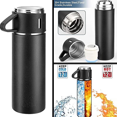 Vacuum Flask Gift Set with 3 Cup | Double Wall | Hot & Cold For Hours | 500 ML Vacuum Flask Gift Set with 3 Cup | Double Wall | Hot & Cold For Hours | 500 ML
