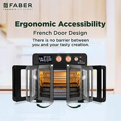 Faber Air Fryer Oven 25L, Digital Control, Bake Tray, SS Wire Tray & Basket, Crumb Tray, Rotisserie Kit