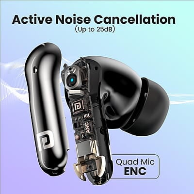 Portronics Harmonics Twins 28 ANC TWS in Ear Earbuds with Smart Touch Control, 50 Hours Playback, Quad Mic ENC