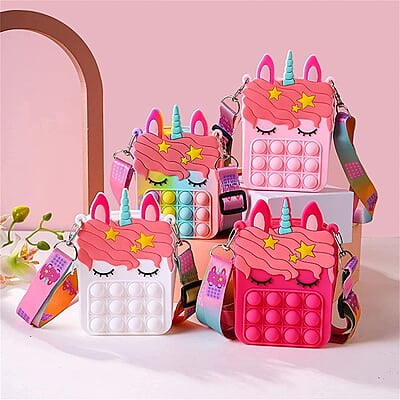 Pop it Fidget Unicorn Sling Bag with Adjustable Sling Zipper Closer Silicon Unicorn Cross Body Shoulder Bag Travel Pouch for Girls Stress Relief Multicolor Pouch Travel Pouch for Girls (Random Color) Pop it Fidget Unicorn Sling Bag with Adjustable Sling Zipper Closer Silicon Unicorn Cross Body Shoulder Bag Travel Pouch for Girls Stress Relief Multicolor Pouch Travel Pouch for Girls (Random Color)
