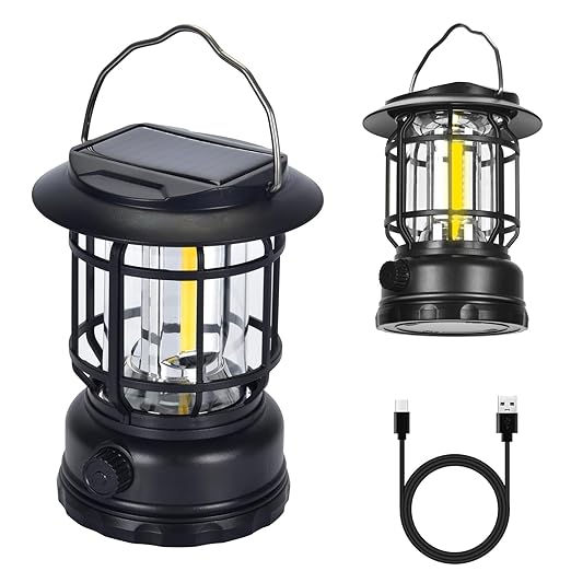 Solar Camping Lantern, USB Rechargeable Retro Dimmable Horse Camp Lamp Outdoor