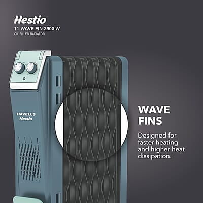 Havells Hestio 11 Wave Fin OFR 2900 Watt with 3 Heat Setting 1000W/1500W/2500W & PTC Heater 400W