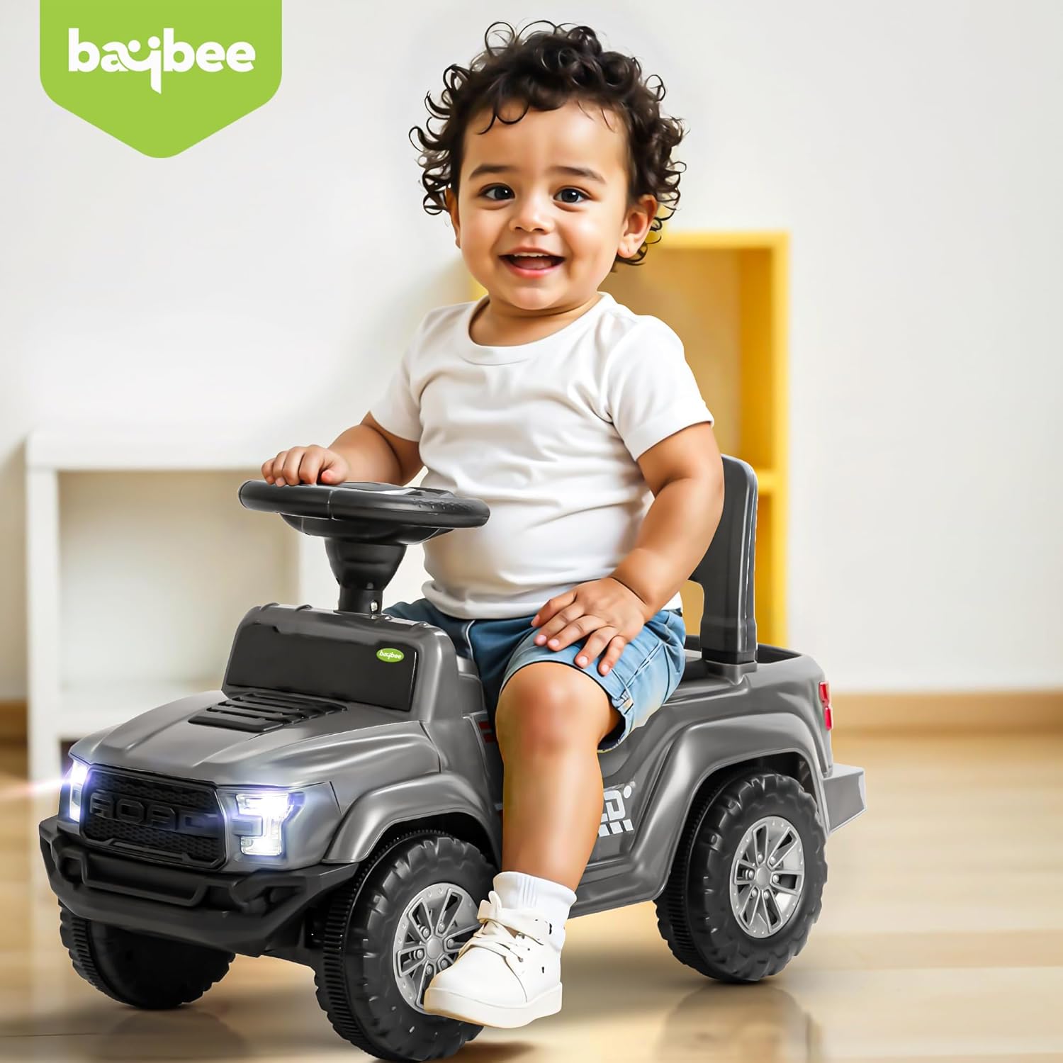 Baybee Push Ride on Baby Jeep for Kids Toys with LED Light & Storage Bin-Grey Baybee Push Ride on Baby Jeep for Kids Toys with LED Light & Storage Bin-Grey