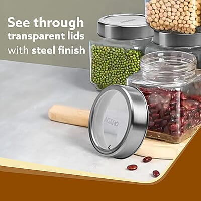 AGARO Elegant Cube Jar 580 ml, Square Shaped, Transparent Lid  Pack of 2.