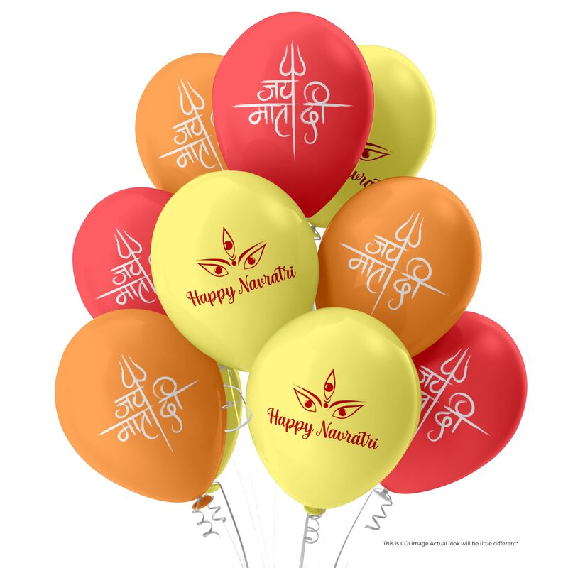 Happy Navratri Customized Balloons – Pack of 30 Multicolor Yellow, Orange & White Balloons for Navratri Decorations, Mandap & Home Décor